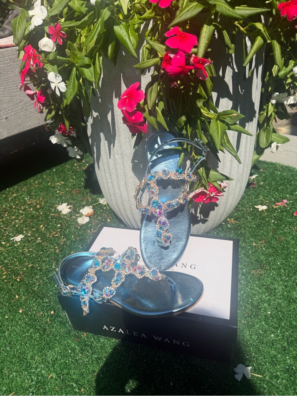 Azalea Wang Metallic Blue Crystal Embellished Women's Sandals